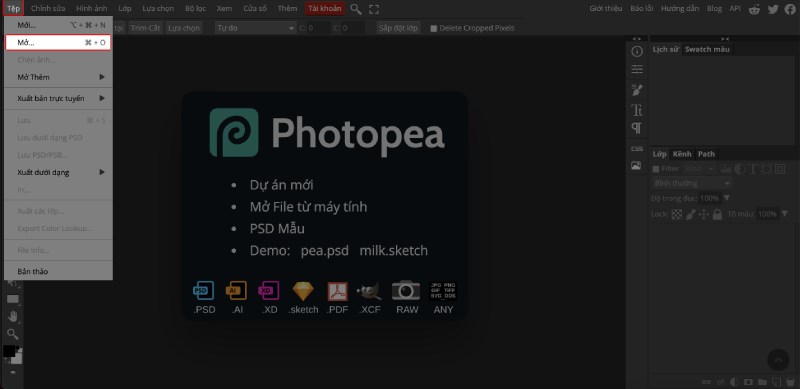 Mở ảnh bạn muốn thực hiện bằng c&aacute;ch bấm command + O&nbsp;hoặc chọn Tệp > chọn Mở.