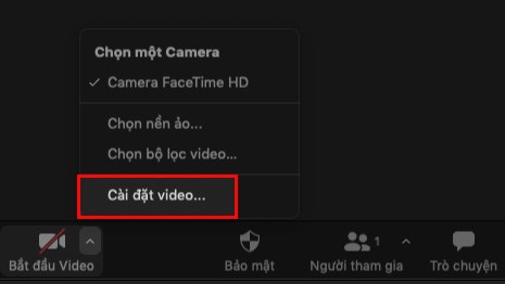 Chọn Cài đặt video