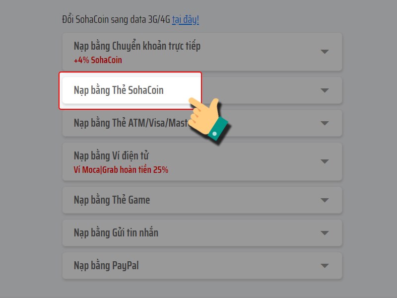 Nạp bằng thẻ SohaCoin