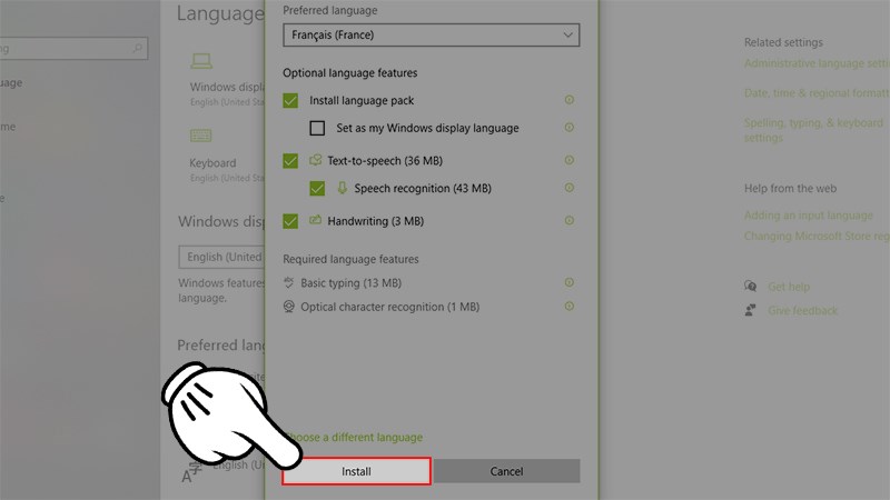 Nhấn Install để cài đặt bàn phím tiếng Pháp vào máy tính