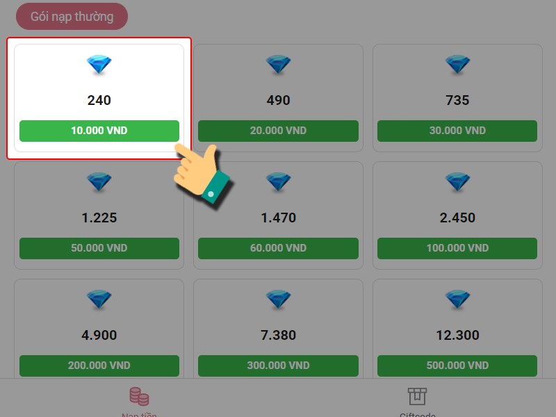 Chọn g&oacute;i nạp