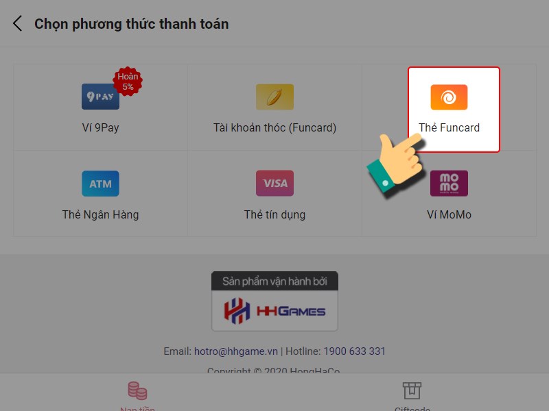 Nạp bằng thẻ Funcard