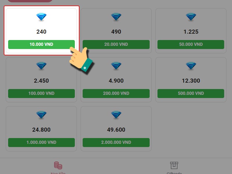 Chọn g&oacute;i nạp