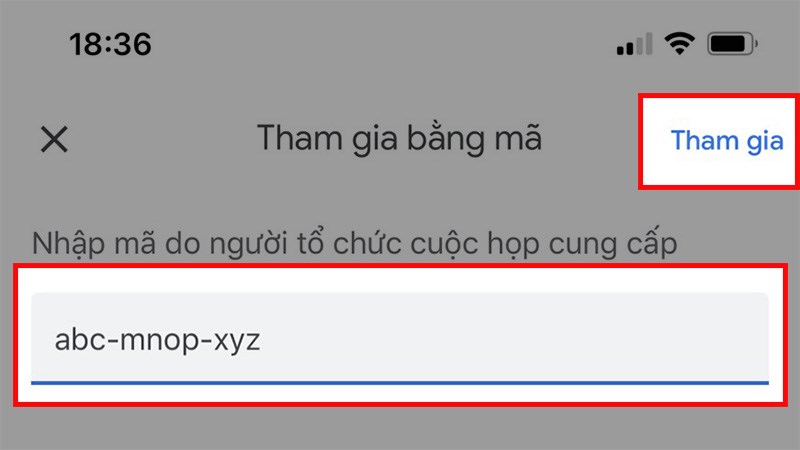 Sao chép và dán link của lớp học, họp online > Chọn Tham gia