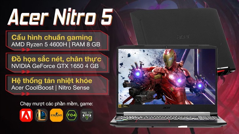 Th&ocirc;ng số Acer Nitro AN515 44 R9JM R5 4600H/8GB/512GB/4GB GTX1650/144Hz/Win10