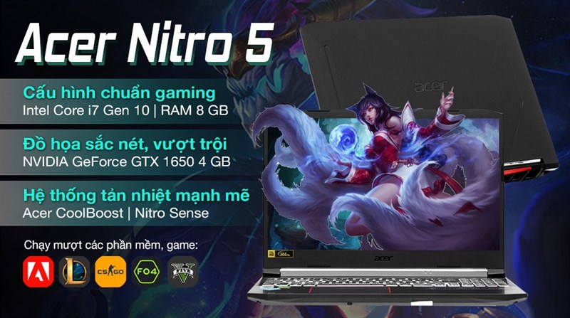 Laptop Acer Nitro AN515 55 72P6 i7 10750H/8GB/512GB/4GB GTX1650/144Hz/Win10