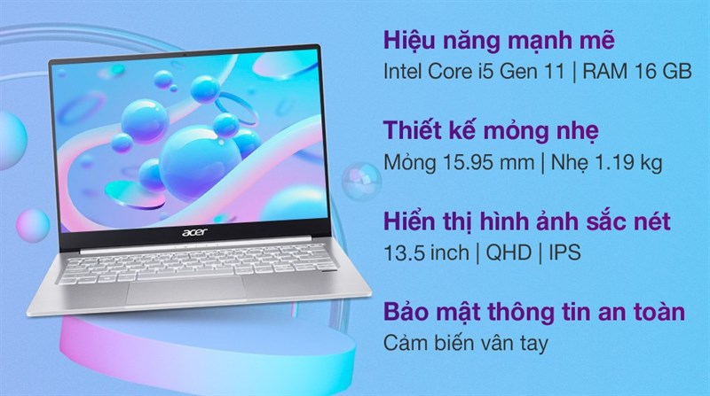 Th&ocirc;ng số Acer Swift 3 SF313 53 518Y i5 1135G7/16GB/512GB/Win10