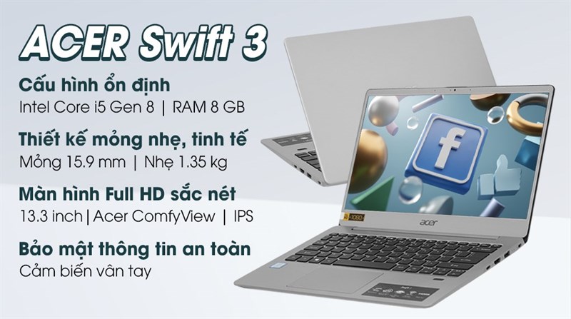 Th&ocirc;ng số Acer Swift 3 SF313 51 56UW i5 8250U/8GB/256GB/Win10 