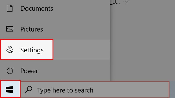 Tại giao diện chính của máy tính, nhấn vào biểu tượng Windows > Chọn Settings