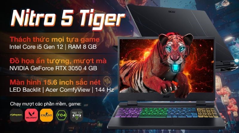 Laptop Acer Nitro 5 Tiger AN515 58 52SP i5 12500H