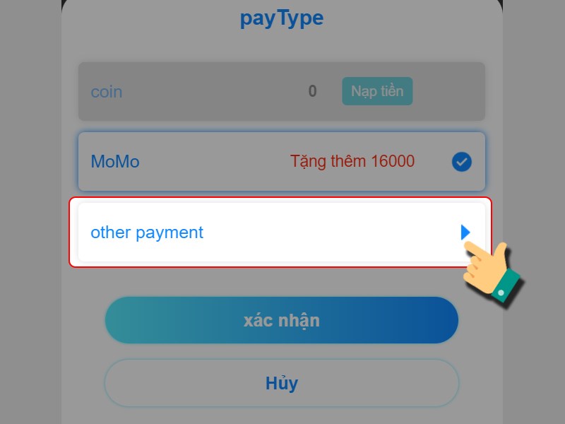 Nhấn vào other payment