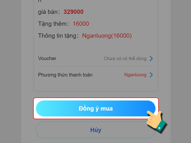 Nhấn Đồng &yacute; mua