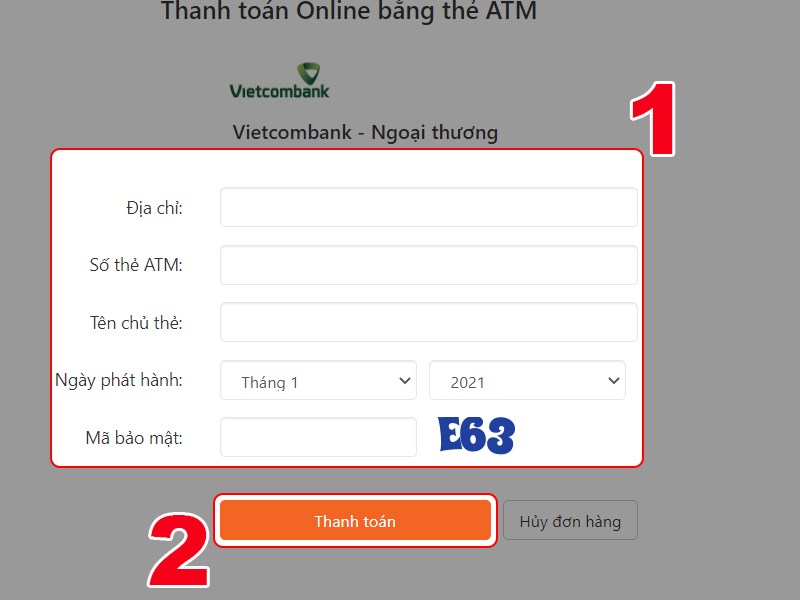Nhập thông tin thẻ ATM để thanh toán