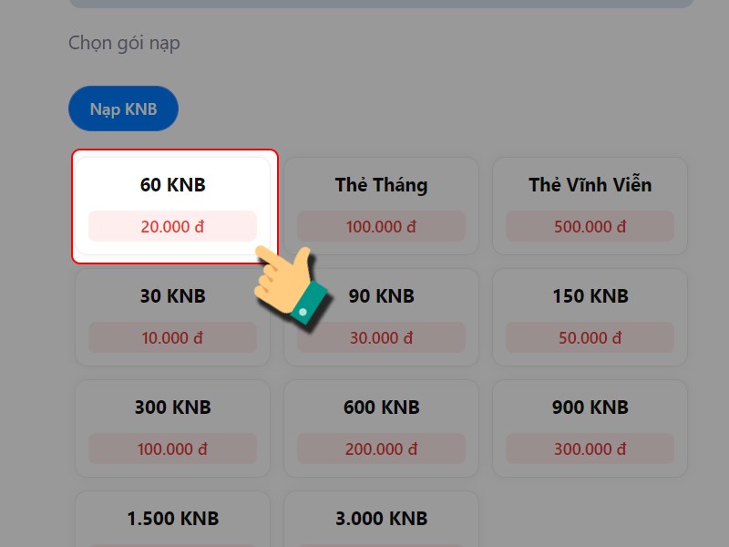 Chọn g&oacute;i nạp