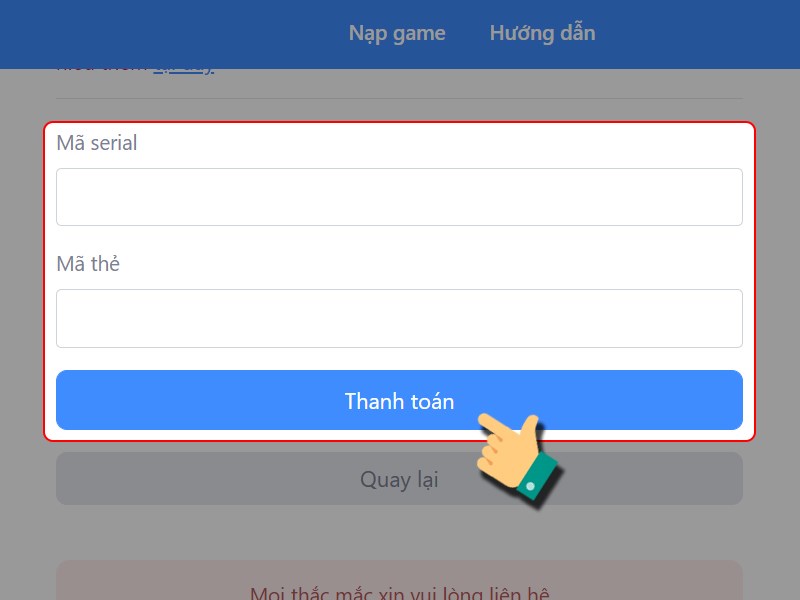 Nhập th&ocirc;ng tin thẻ game để thanh to&aacute;n