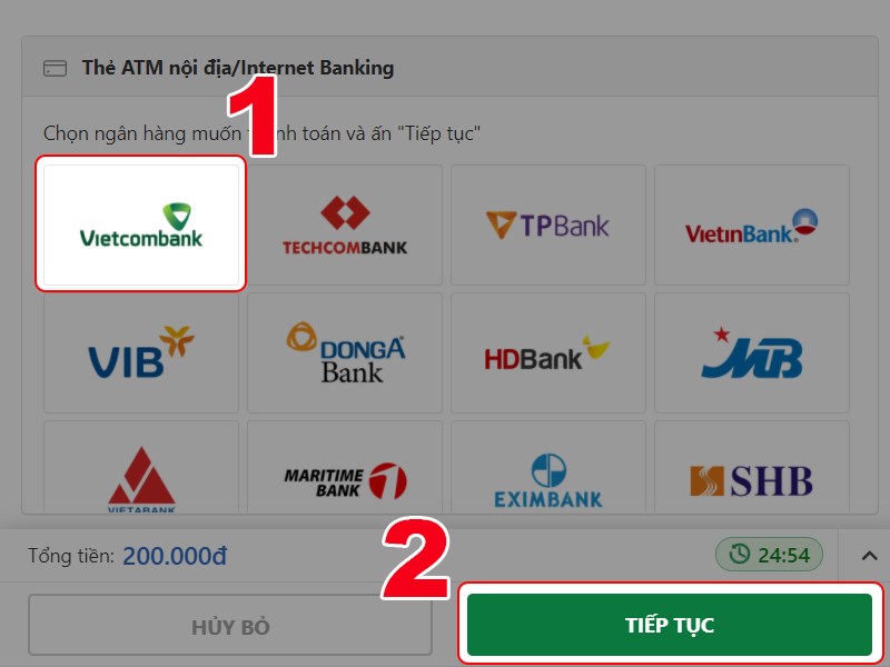 Chọn ng&acirc;n h&agrave;ng bạn sử dụng