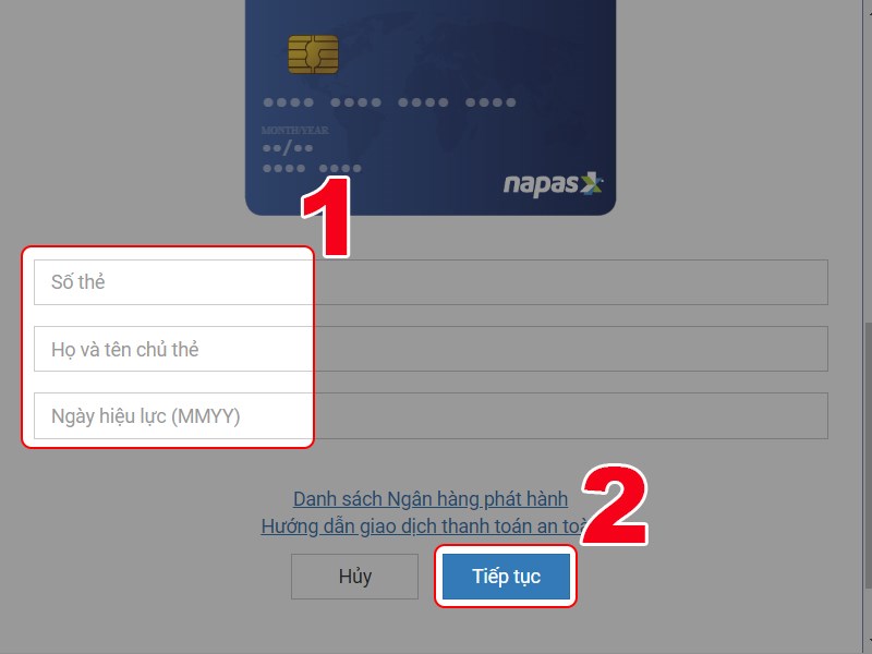 Nhập th&ocirc;ng tin thẻ ng&acirc;n h&agrave;ng