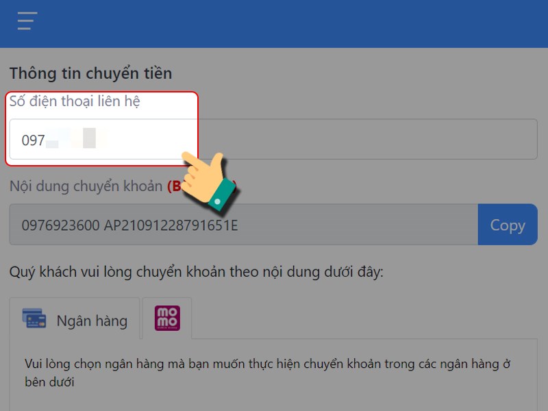 Nhập số điện thoại