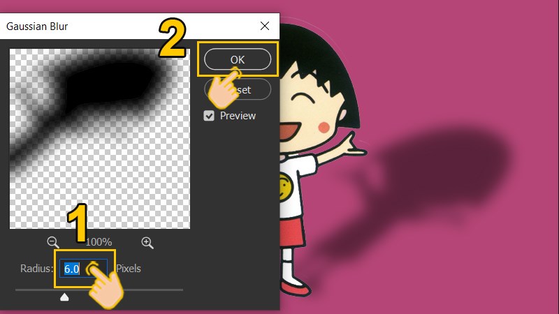 Điều chỉnh độ mờ nh&ograve;e của b&oacute;ng đổ