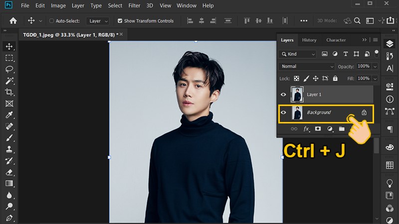 Nhấn Ctrl + J để nh&acirc;n đ&ocirc;i Layer