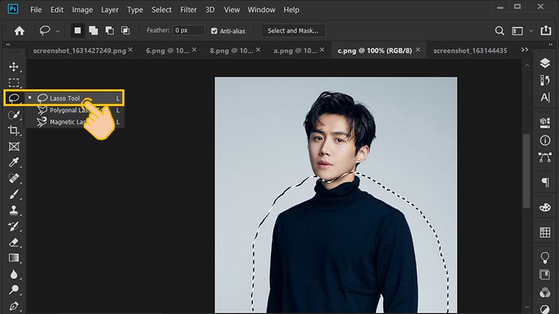 D&ugrave;ng Lasso tool để khoanh v&ugrave;ng vị tr&iacute; muốn đổi m&agrave;u 