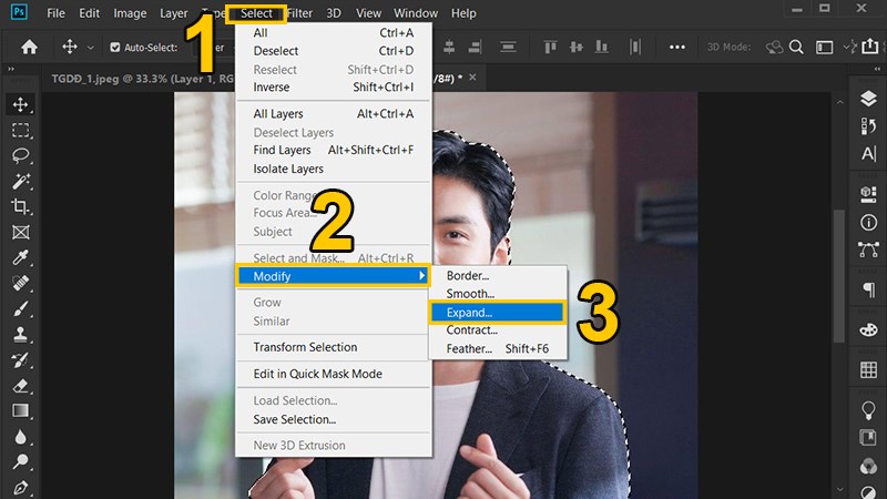 V&agrave;o Select, chọn Modify rồi Expand