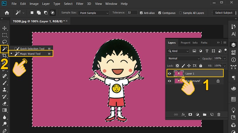 Nhấn chọn c&ocirc;ng cụ Magic Wand Tool