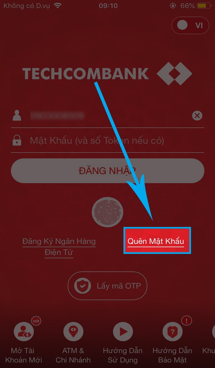 Mở F@St Mobile và nhấn Quên mật khẩu 