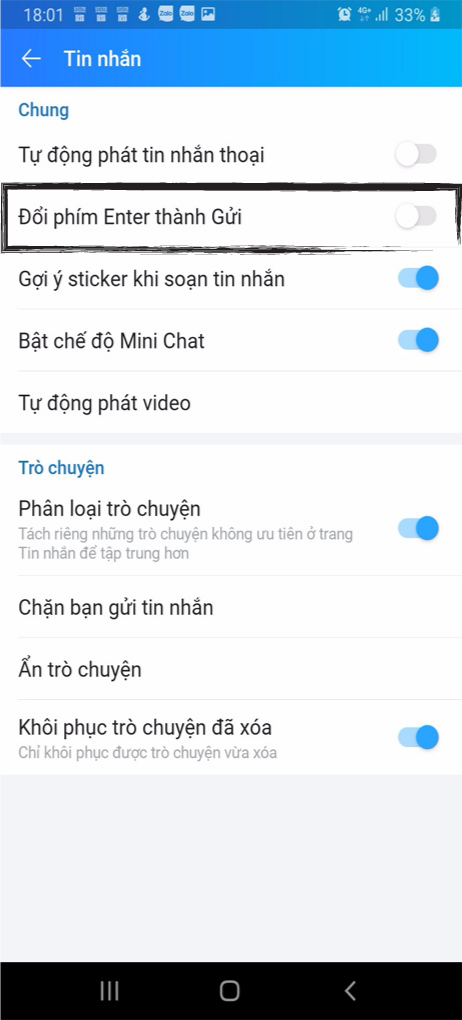 Đổi ph&iacute;m Enter th&agrave;nh Gửi