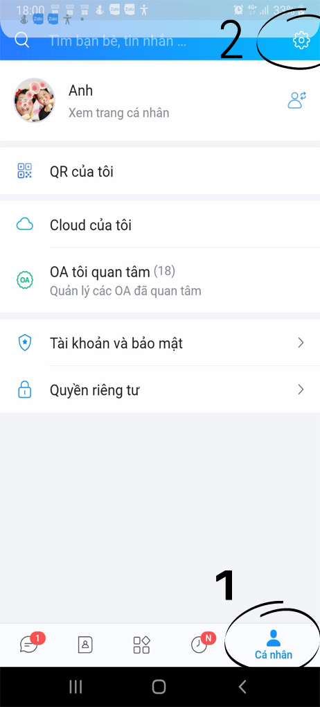 Mở c&aacute; nh&acirc;n v&agrave; c&agrave;i đặt tr&ecirc;n Zalo
