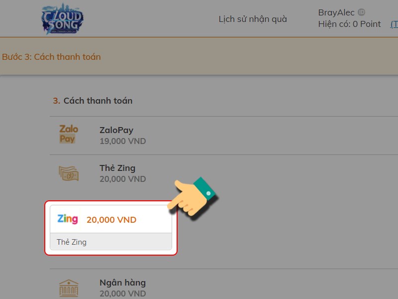 Nhấn v&agrave;o gi&aacute; trị thẻ nạp