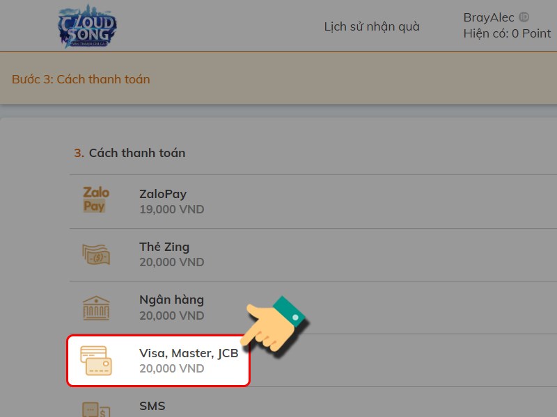 Chọn Visa, Master, JCB