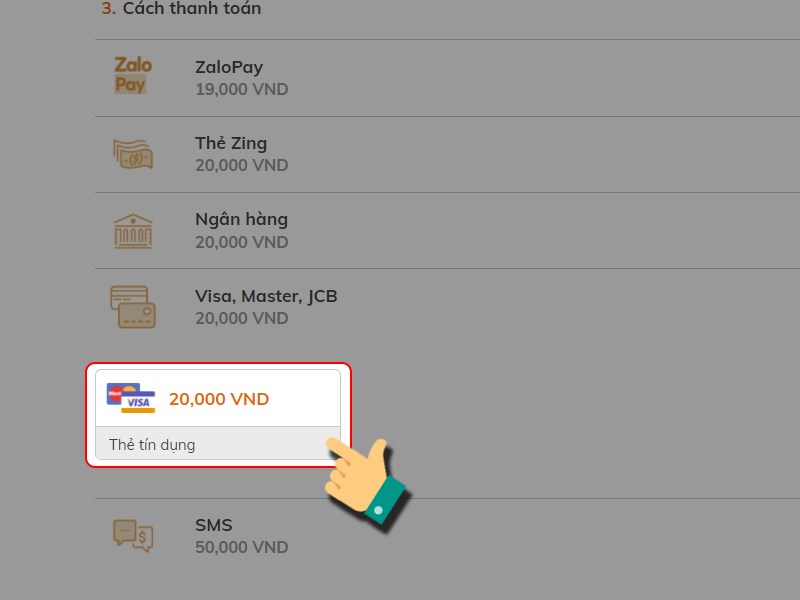 Tiếp tục nhấn thẻ t&iacute;n dụng 