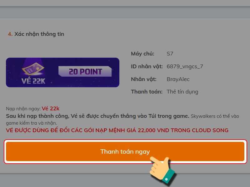 Nhấn Thanh to&aacute;n ngay