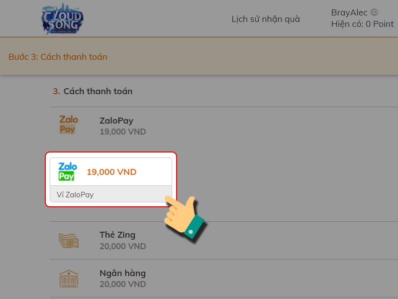 Tiếp tục nhấn gi&aacute; trị g&oacute;i nạp ZaloPay