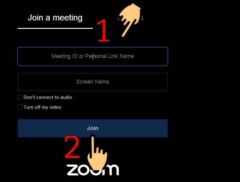 Nhập Meeting ID or Personal Link Name, Screen Name rồi nhấn Join