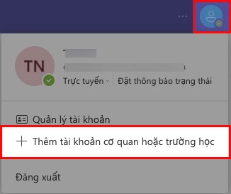 Nhấn v&agrave;o ảnh đại diện của bạn ở g&oacute;c tr&ecirc;n b&ecirc;n phải > Chọn Th&ecirc;m t&agrave;i khoản cơ quan hoặc trường học
