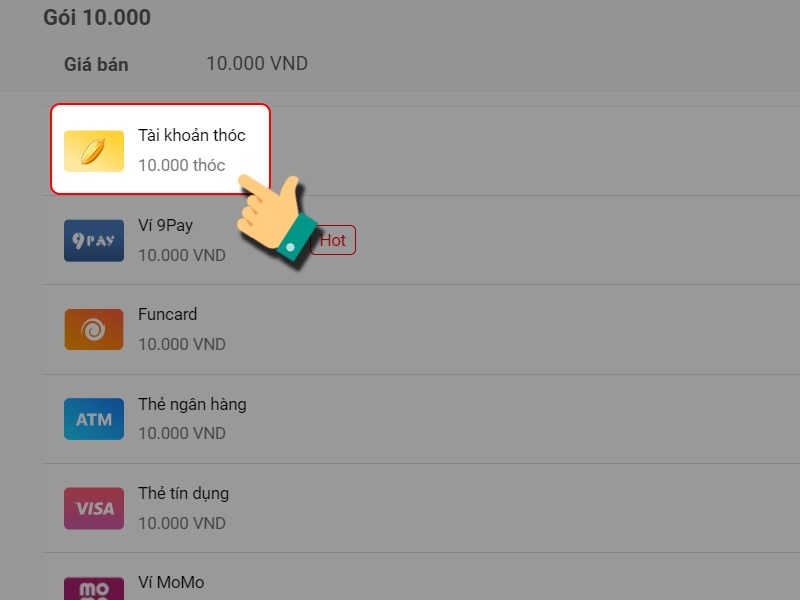 Thanh to&aacute;n bằng t&agrave;i khoản th&oacute;c
