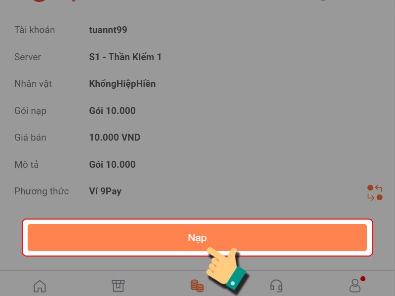 Nhấn Nạp để x&aacute;c nhận