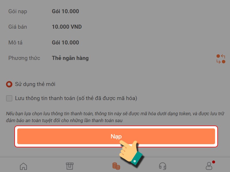 Nhấn v&agrave;o Nạp