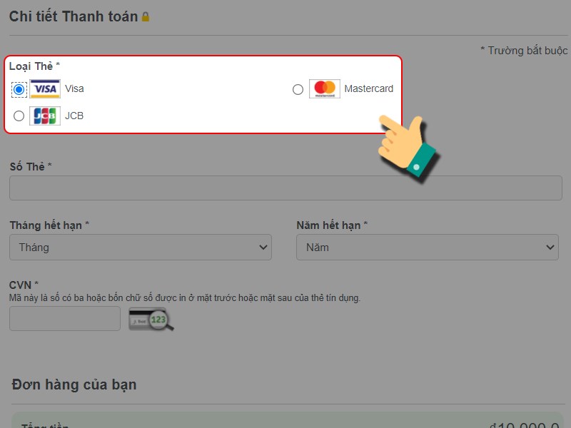 Chọn loại thẻ t&iacute;n dụng