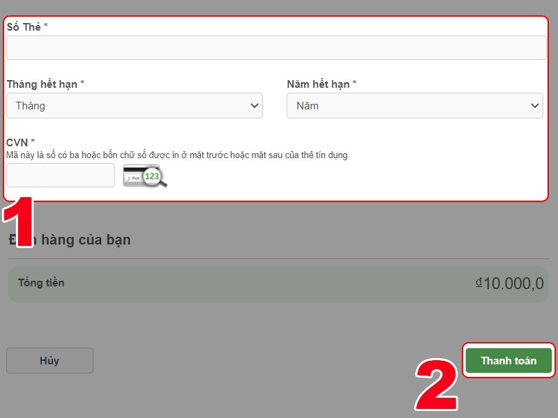 Nhập th&ocirc;ng tin thẻ t&iacute;n dụng