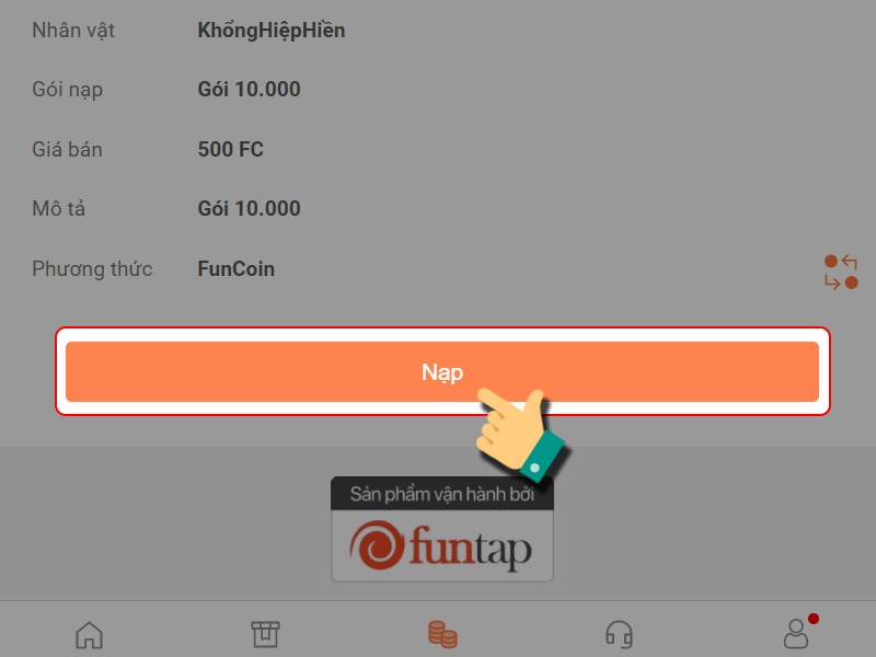 Nhấn Nạp để x&aacute;c nhận thanh to&aacute;n