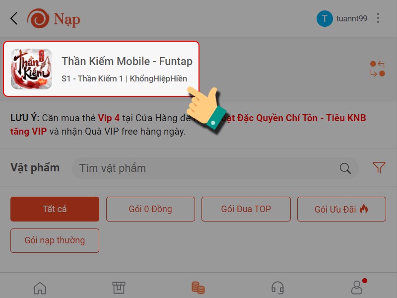 Chọn nh&acirc;n vật game bạn muốn nạp