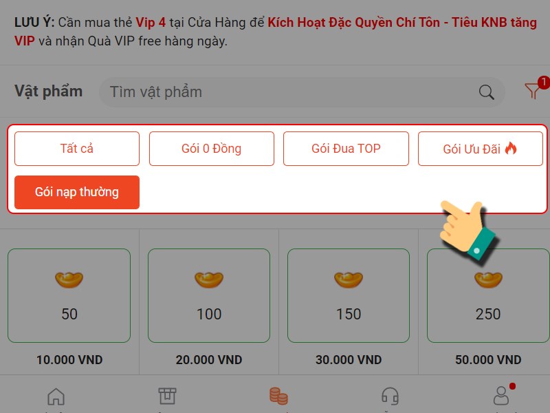 Chọn loại g&oacute;i nạp