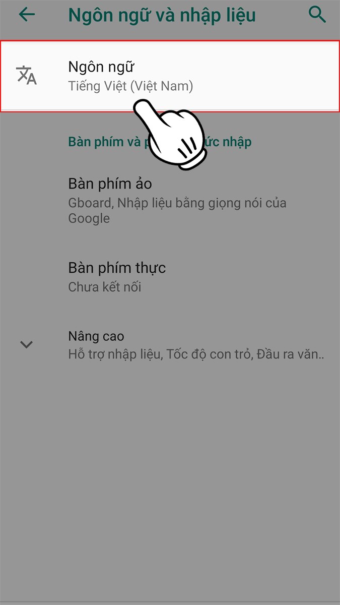 Nhấn chọn Ngôn ngữ