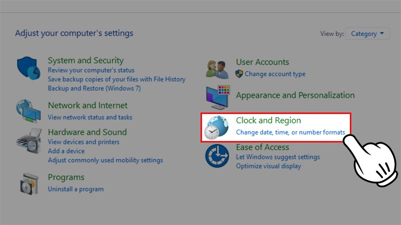 Mở Control Panel > Nhấn vào phần Clock and Region