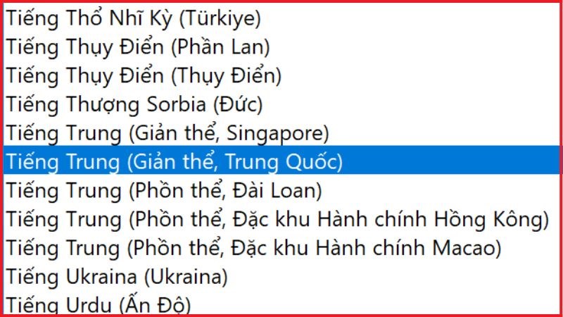 Lựa chọn ngôn ngữ Tiếng Trung (Giản thể, Trung Quốc)