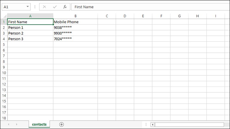 Tạo file Excel chứa c&aacute;c li&ecirc;n hệ