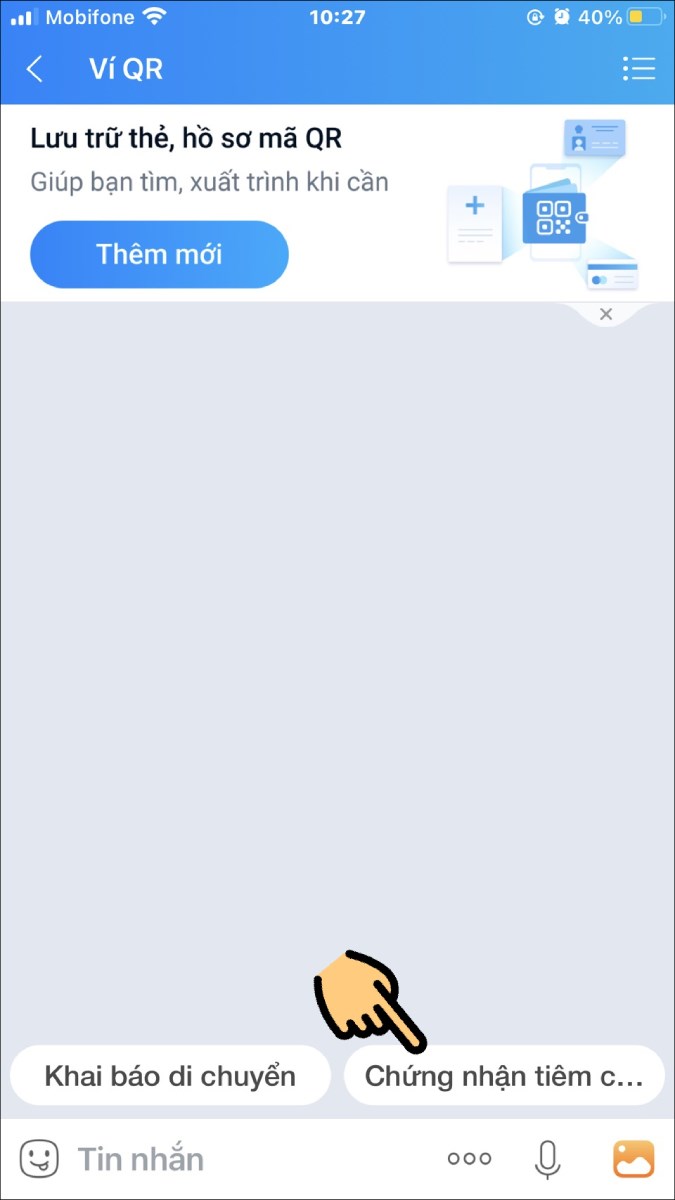 Chọn mục Chứng nhận ti&ecirc;m chủng